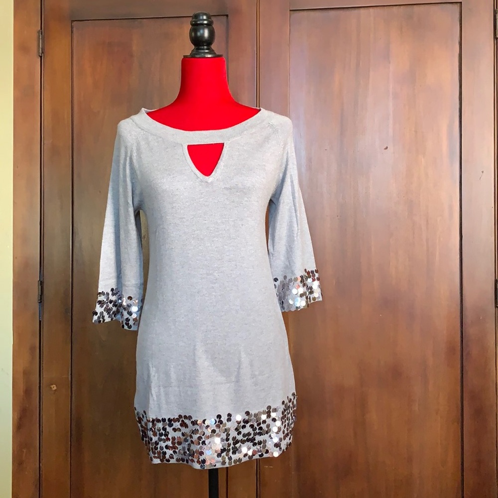 *FIRM* Silver Sequin Pailette Retro Mod Tunic Sweater M